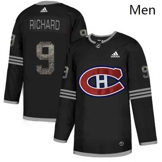 Mens Adidas Montreal Canadiens 9 Maurice Richard Black Authentic Classic Stitched NHL Jersey